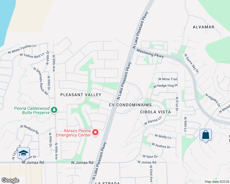 map of restaurants, bars, coffee shops, grocery stores, and more near 9534 West Bent Tree Drive in Peoria