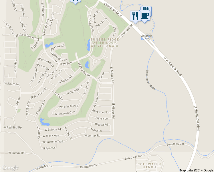 map of restaurants, bars, coffee shops, grocery stores, and more near 12346 West Hedge Hog Place in Peoria