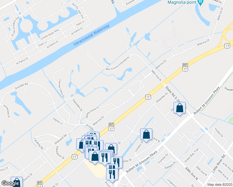 map of restaurants, bars, coffee shops, grocery stores, and more near 4709 Wild Iris Drive in Myrtle Beach