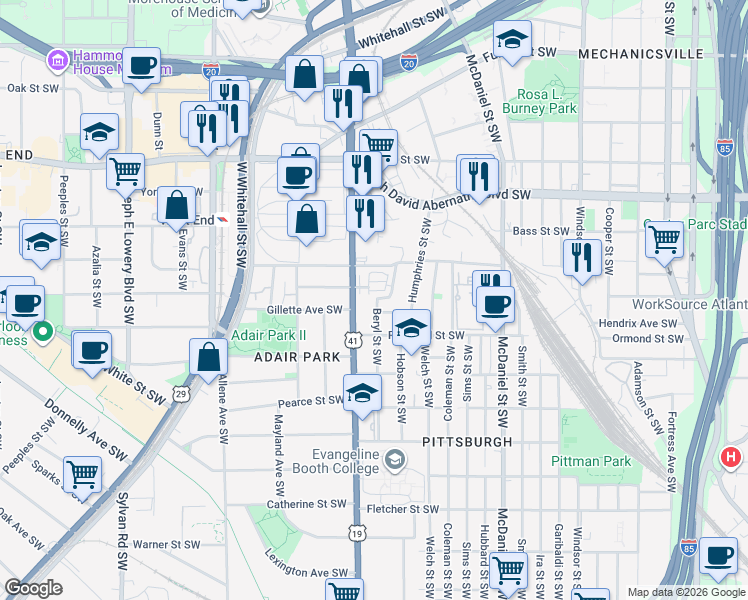 map of restaurants, bars, coffee shops, grocery stores, and more near 790 Bender Street Southwest in Atlanta