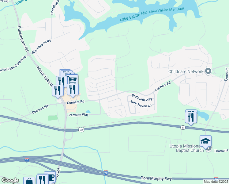 map of restaurants, bars, coffee shops, grocery stores, and more near 2770 Nautical Way in Villa Rica