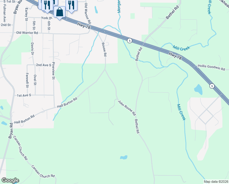 map of restaurants, bars, coffee shops, grocery stores, and more near 514 Rouse Road in Sumiton