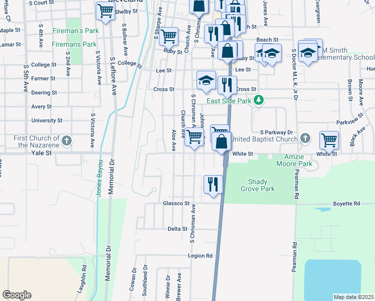 map of restaurants, bars, coffee shops, grocery stores, and more near 900-998 Church Street in Cleveland