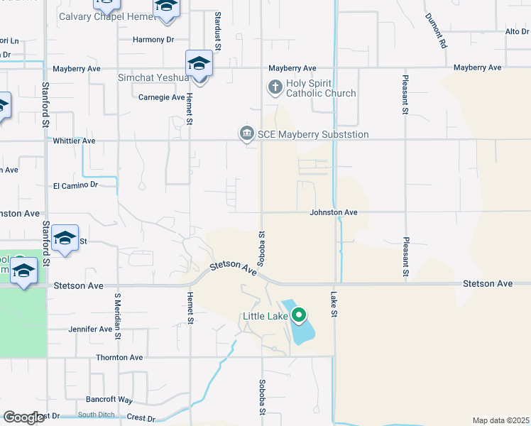 map of restaurants, bars, coffee shops, grocery stores, and more near 42601 Johnston Avenue in Hemet