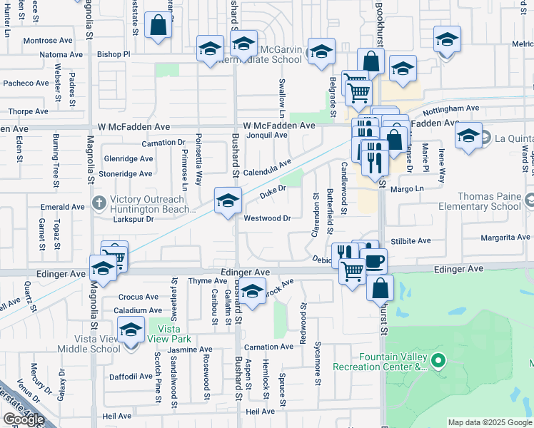 map of restaurants, bars, coffee shops, grocery stores, and more near 15771 Condon Circle in Westminster