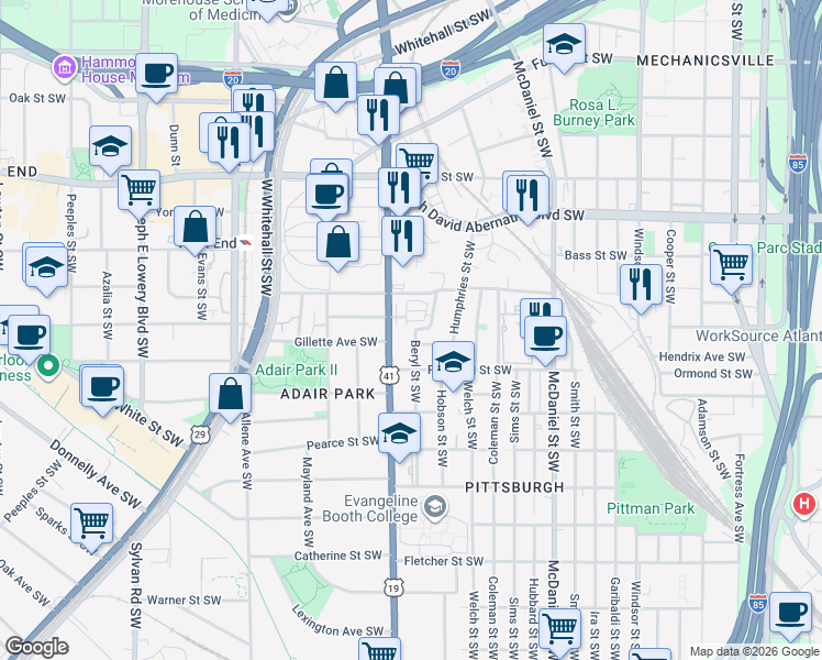 map of restaurants, bars, coffee shops, grocery stores, and more near 790 Bender Street Southwest in Atlanta