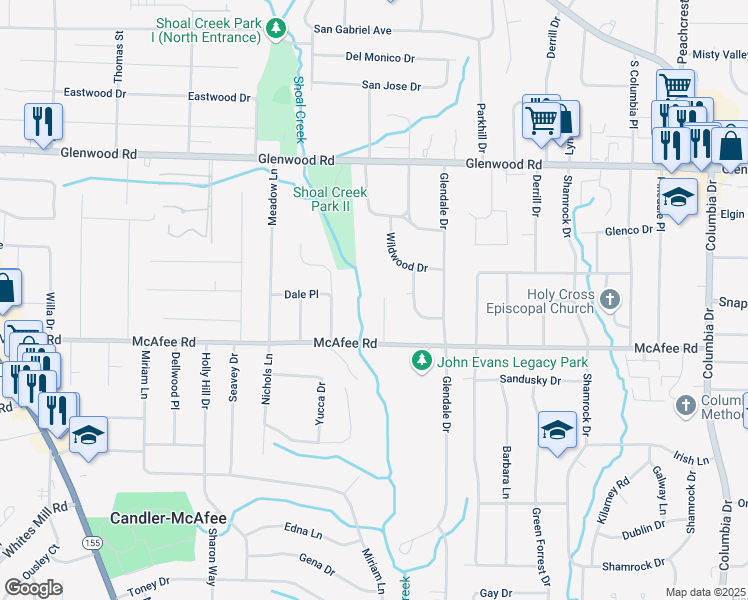 map of restaurants, bars, coffee shops, grocery stores, and more near 1963 Shannon Ridge Court in Decatur