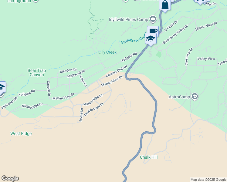 map of restaurants, bars, coffee shops, grocery stores, and more near 53655 Double View Drive in Idyllwild-Pine Cove