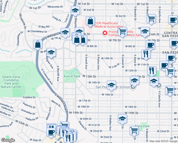 map of restaurants, bars, coffee shops, grocery stores, and more near 1373 West 12th Street in Los Angeles