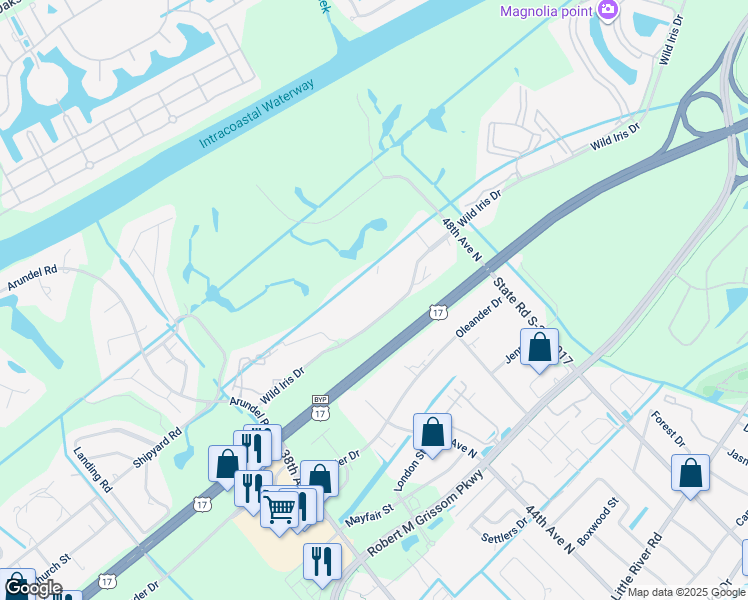 map of restaurants, bars, coffee shops, grocery stores, and more near 4725 Wild Iris Drive in Myrtle Beach