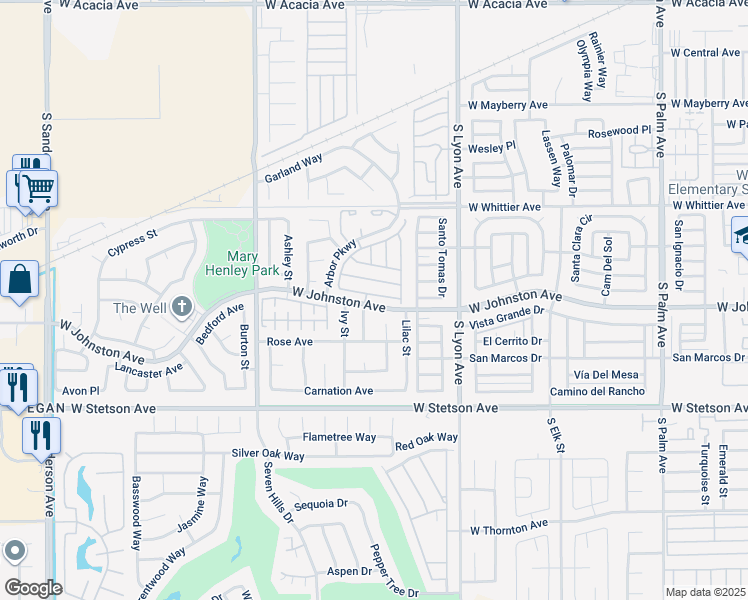 map of restaurants, bars, coffee shops, grocery stores, and more near 2207 Glenwood Avenue in Hemet