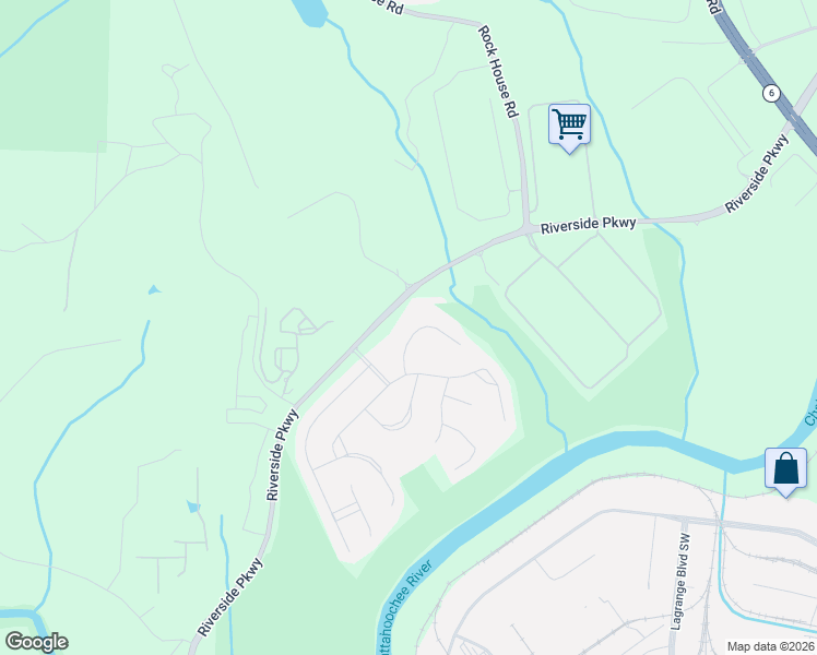 map of restaurants, bars, coffee shops, grocery stores, and more near 1800 Riverside Parkway in Douglasville