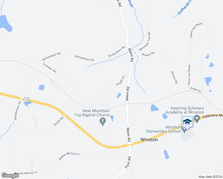 map of restaurants, bars, coffee shops, grocery stores, and more near 7775 Poppy Drive in Winston