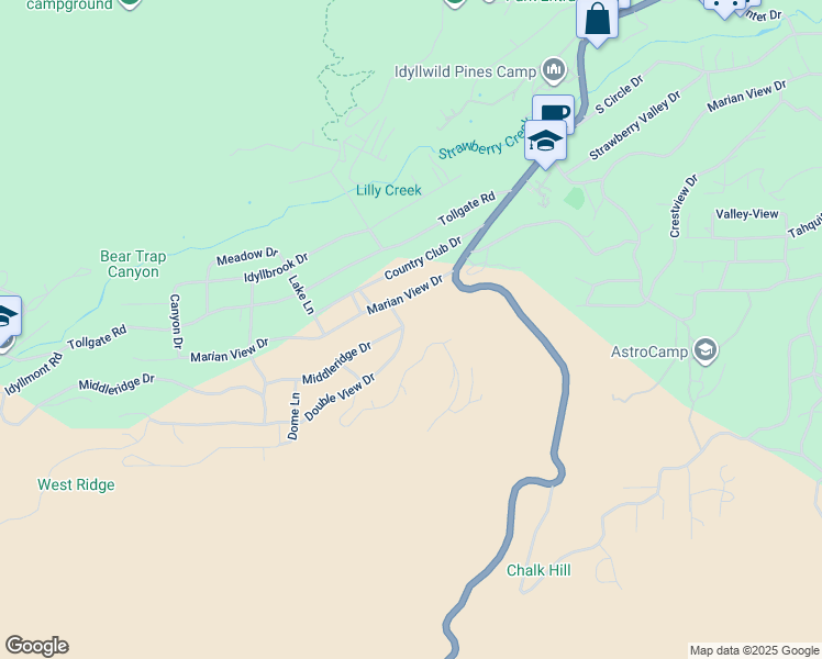 map of restaurants, bars, coffee shops, grocery stores, and more near 53655 Double View Drive in Idyllwild-Pine Cove