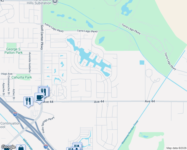 map of restaurants, bars, coffee shops, grocery stores, and more near 84520 Onda Drive in Indio