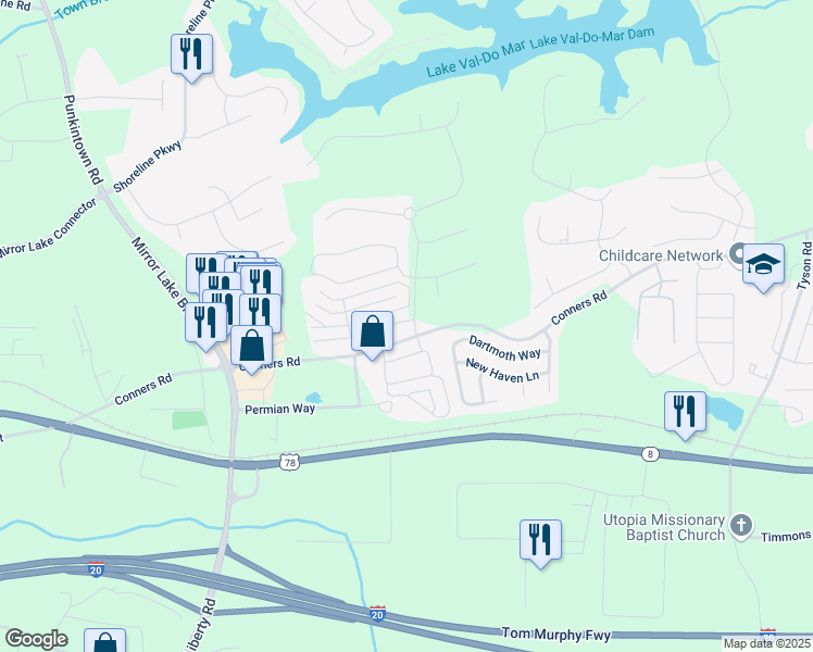 map of restaurants, bars, coffee shops, grocery stores, and more near 2770 Nautical Way in Villa Rica