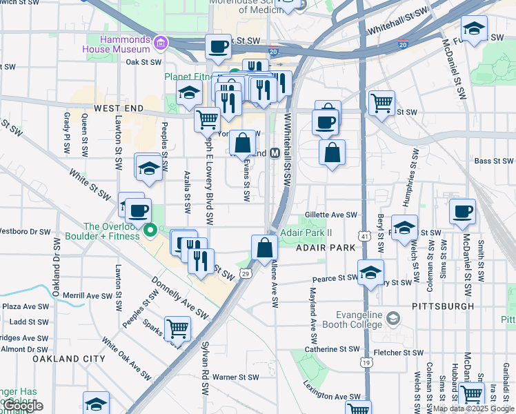 map of restaurants, bars, coffee shops, grocery stores, and more near 795 Lee Street Southwest in Atlanta