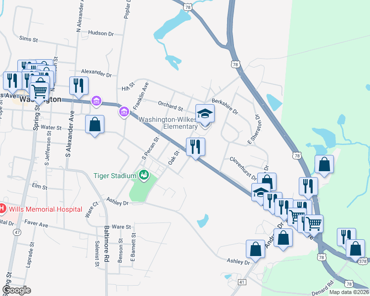 map of restaurants, bars, coffee shops, grocery stores, and more near 101-199 East Street in Washington