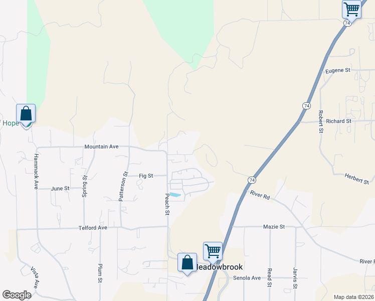 map of restaurants, bars, coffee shops, grocery stores, and more near 26640 Peach Street in Perris