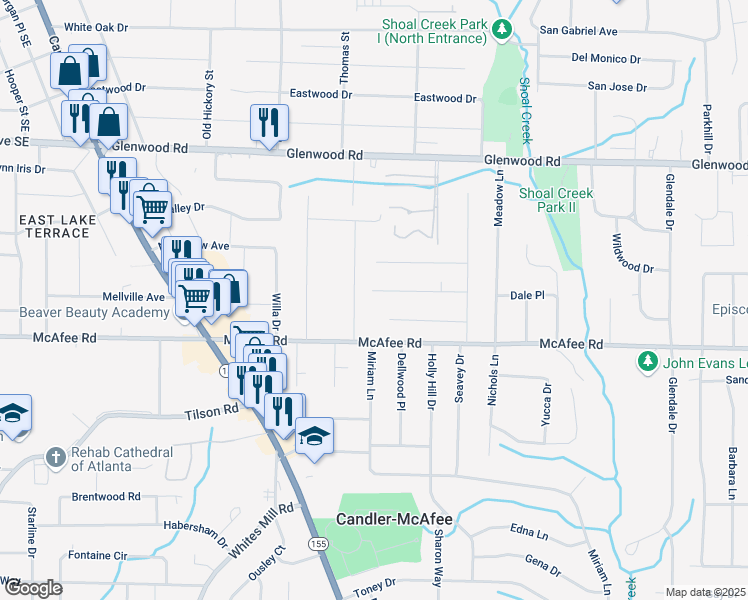 map of restaurants, bars, coffee shops, grocery stores, and more near 2781 Long Way in Decatur