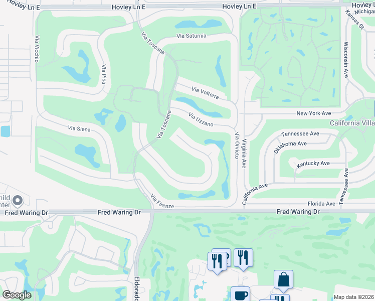 map of restaurants, bars, coffee shops, grocery stores, and more near 76476 Via Chianti in Indian Wells