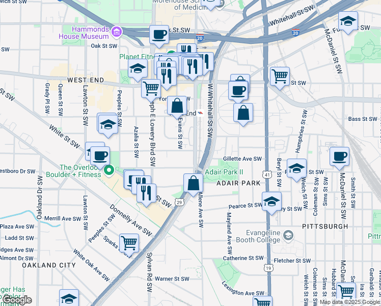 map of restaurants, bars, coffee shops, grocery stores, and more near 795 Lee Street Southwest in Atlanta