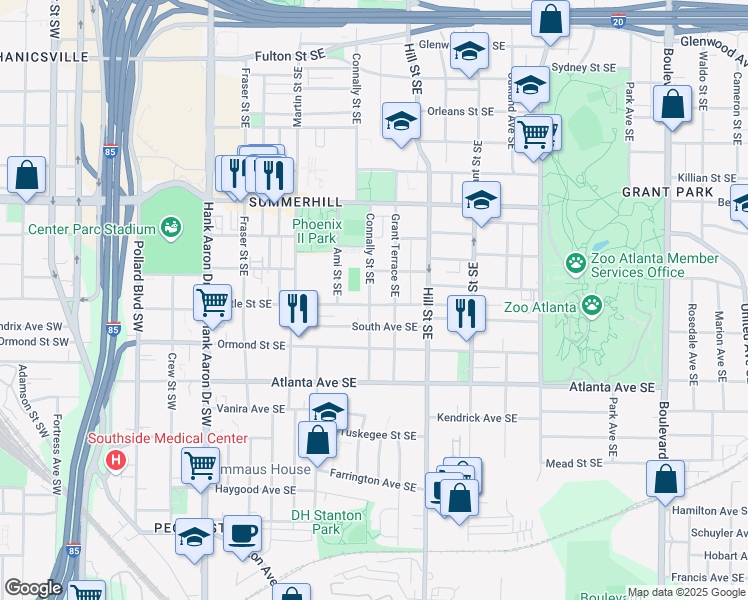 map of restaurants, bars, coffee shops, grocery stores, and more near 212 Little Street Southeast in Atlanta