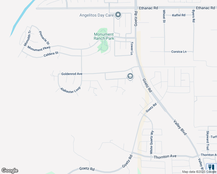 map of restaurants, bars, coffee shops, grocery stores, and more near 130 Azurite Place in Perris