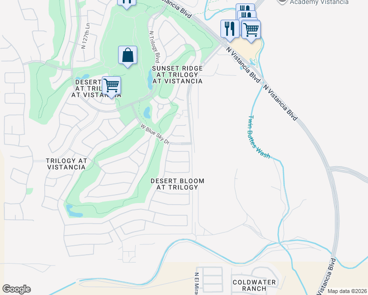 map of restaurants, bars, coffee shops, grocery stores, and more near 12346 West Hedge Hog Place in Peoria