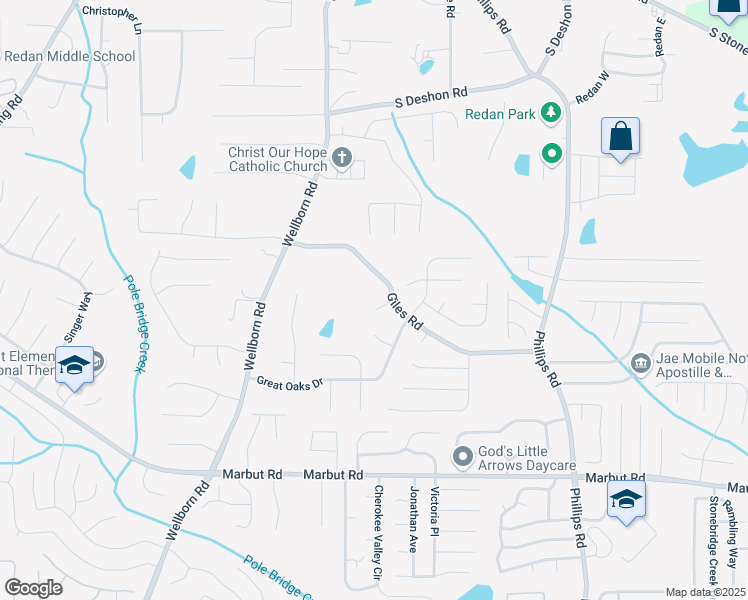 map of restaurants, bars, coffee shops, grocery stores, and more near 6092 Giles Court in Lithonia