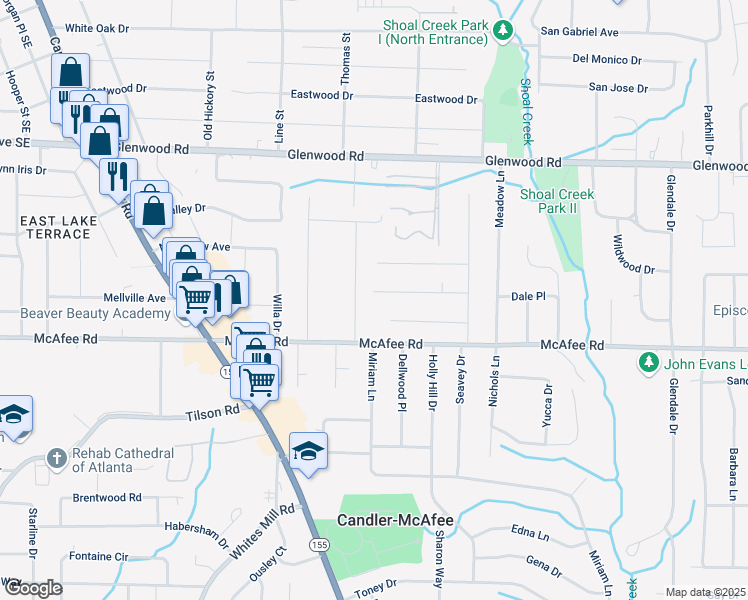 map of restaurants, bars, coffee shops, grocery stores, and more near 2781 Long Way in Decatur