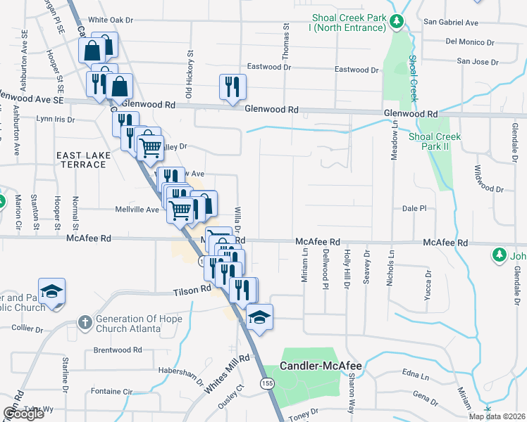 map of restaurants, bars, coffee shops, grocery stores, and more near 1958 Don Juan Lane in Decatur