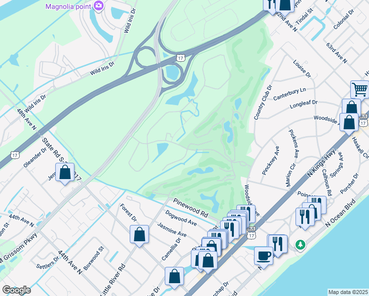map of restaurants, bars, coffee shops, grocery stores, and more near Granddaddy Drive in Myrtle Beach