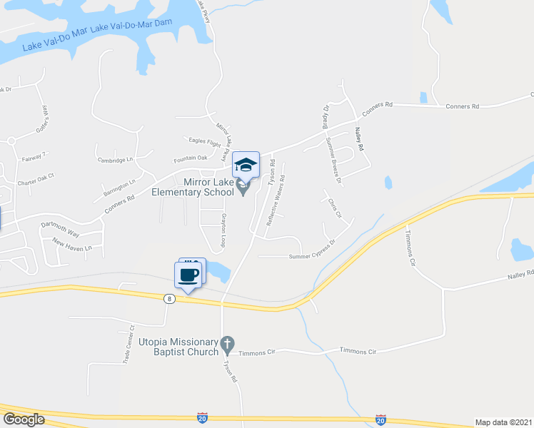 map of restaurants, bars, coffee shops, grocery stores, and more near 2011 Reflective Waters Road in Villa Rica