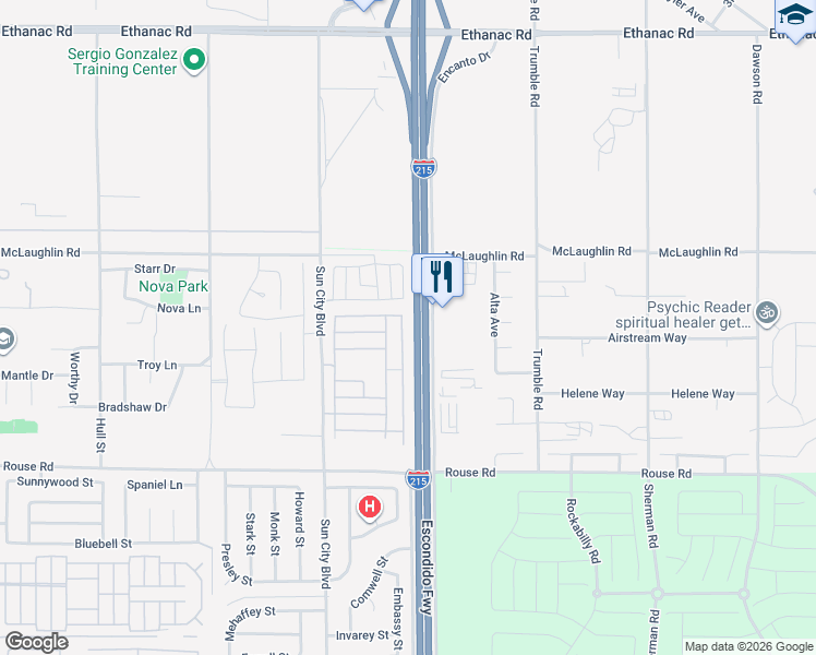 map of restaurants, bars, coffee shops, grocery stores, and more near 26678 China Drive in Menifee