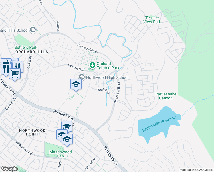 map of restaurants, bars, coffee shops, grocery stores, and more near 144 Stallion in Irvine