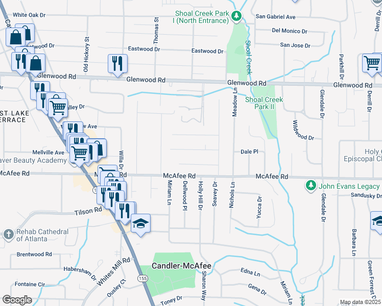 map of restaurants, bars, coffee shops, grocery stores, and more near 2819 Long Way in Decatur