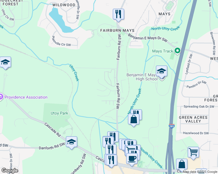 map of restaurants, bars, coffee shops, grocery stores, and more near 3712 Mays Crossing Southwest in Atlanta