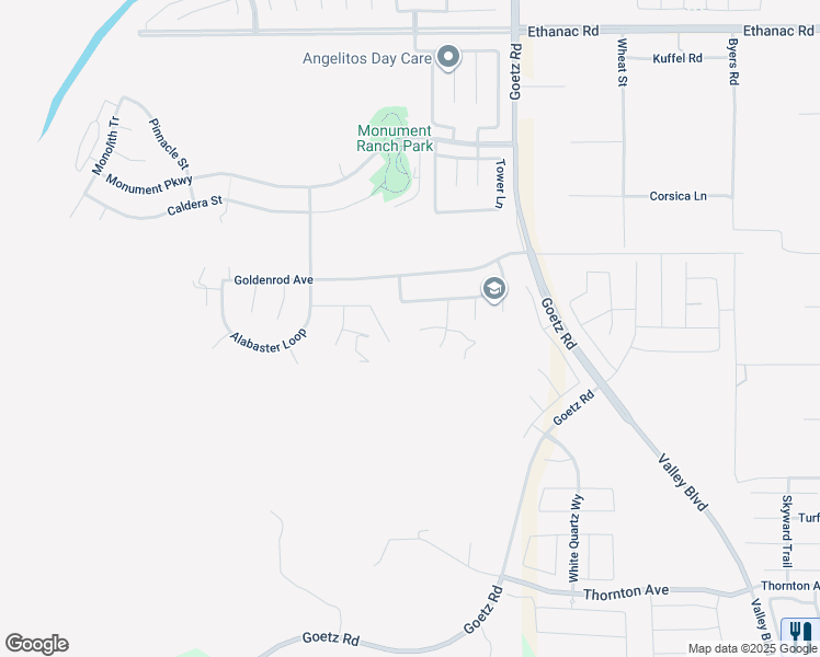 map of restaurants, bars, coffee shops, grocery stores, and more near 130 Azurite Place in Perris