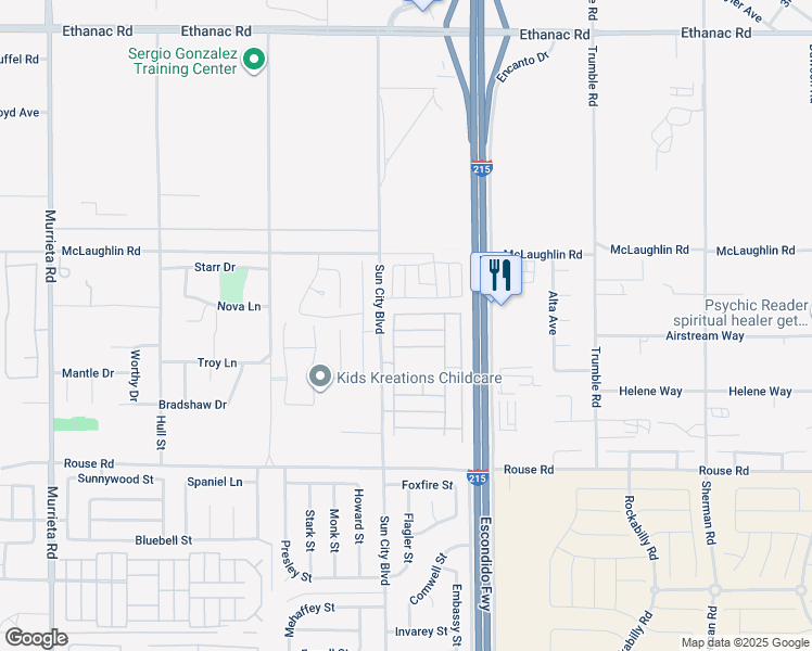 map of restaurants, bars, coffee shops, grocery stores, and more near 27812 Ruggie Road in Menifee