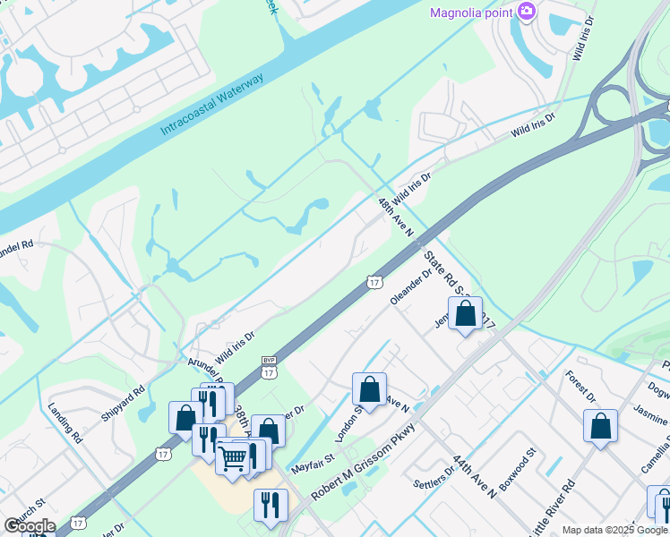 map of restaurants, bars, coffee shops, grocery stores, and more near 4694 Cloisters Lane in Myrtle Beach