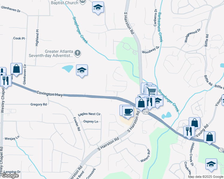 map of restaurants, bars, coffee shops, grocery stores, and more near 2119 Manhattan Parkway in Decatur