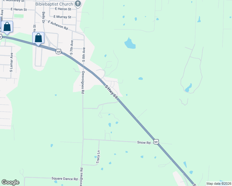 map of restaurants, bars, coffee shops, grocery stores, and more near 1138 U.S. 69 in Denison