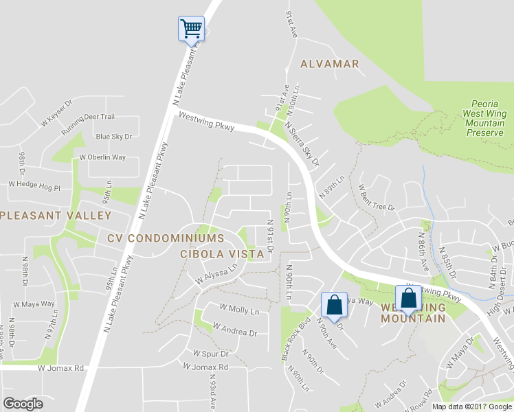 map of restaurants, bars, coffee shops, grocery stores, and more near 9152 West Bent Tree Drive in Peoria