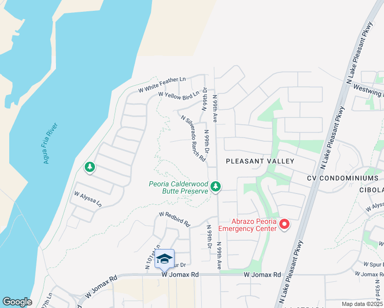 map of restaurants, bars, coffee shops, grocery stores, and more near 27526 North Silverado Ranch Road in Peoria