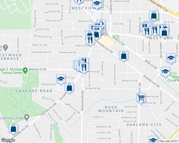 map of restaurants, bars, coffee shops, grocery stores, and more near Beecher St SW & Gaston St SW in Atlanta