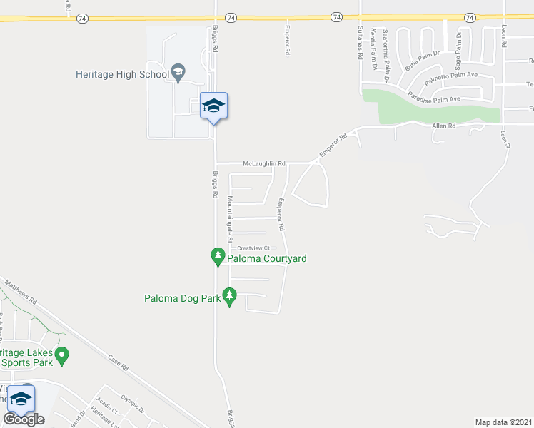 map of restaurants, bars, coffee shops, grocery stores, and more near 30160 Pine Needle Road in Riverside County