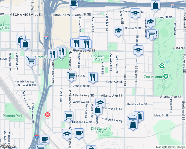 map of restaurants, bars, coffee shops, grocery stores, and more near 776 Martin Street Southeast in Atlanta