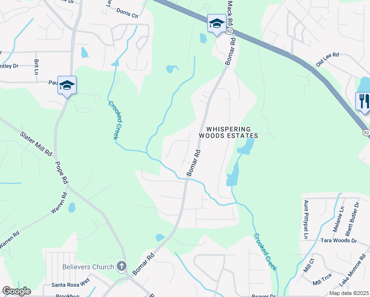 map of restaurants, bars, coffee shops, grocery stores, and more near 2675 Springside Court in Douglasville