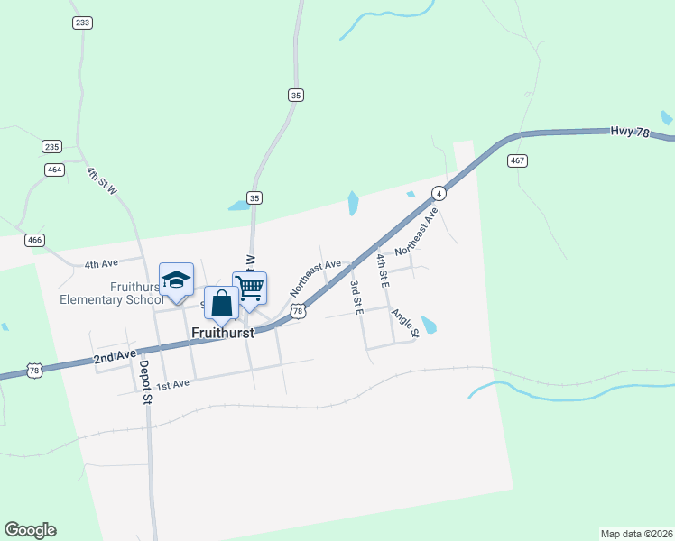 map of restaurants, bars, coffee shops, grocery stores, and more near 16465 U.S. 78 in Fruithurst
